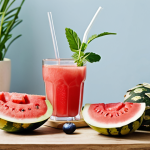**

A vibrant and refreshing scene showcasing healthy drinks for kidney health. In the foreground, feature a glass of fresh watermelon juice, a cup of herbal tea (chamomile or artichoke), and a bottle of pure water. Background elements could include fresh fruits like watermelon, strawberries, and blueberries, along with some herbs. The overall style should be bright, clean, and inviting, emphasizing the natural and healthy qualities of the beverages. Avoid sugary drinks and sodas.

**