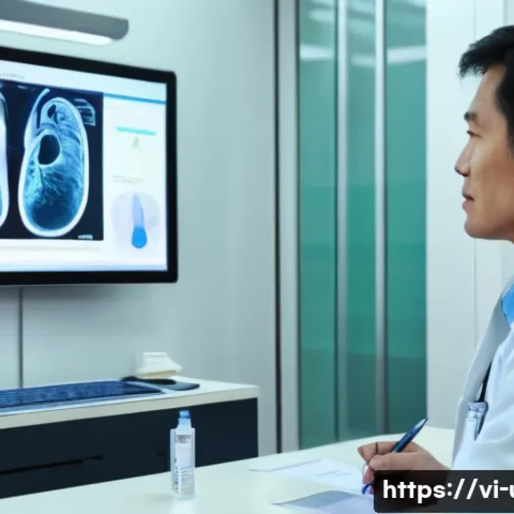 전립선암 조기 진단을 위한 PSA 검사 - A modern Vietnamese medical clinic scene showing a middle-aged Vietnamese man sitting calmly in a cl...