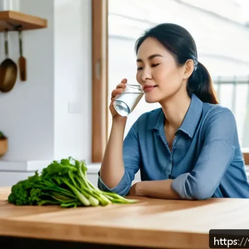 소변이 자주 마려운 원인과 치료법 - A serene Vietnamese woman in her 40s wearing modest casual clothing, sitting comfortably at a wooden...