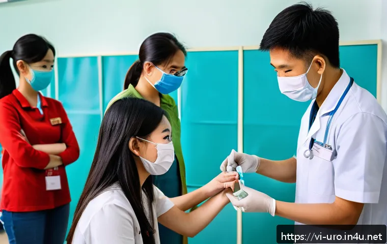 성병 예방 백신 종류와 효과 - A detailed and informative medical illustration showing a diverse group of Vietnamese adolescents ag...